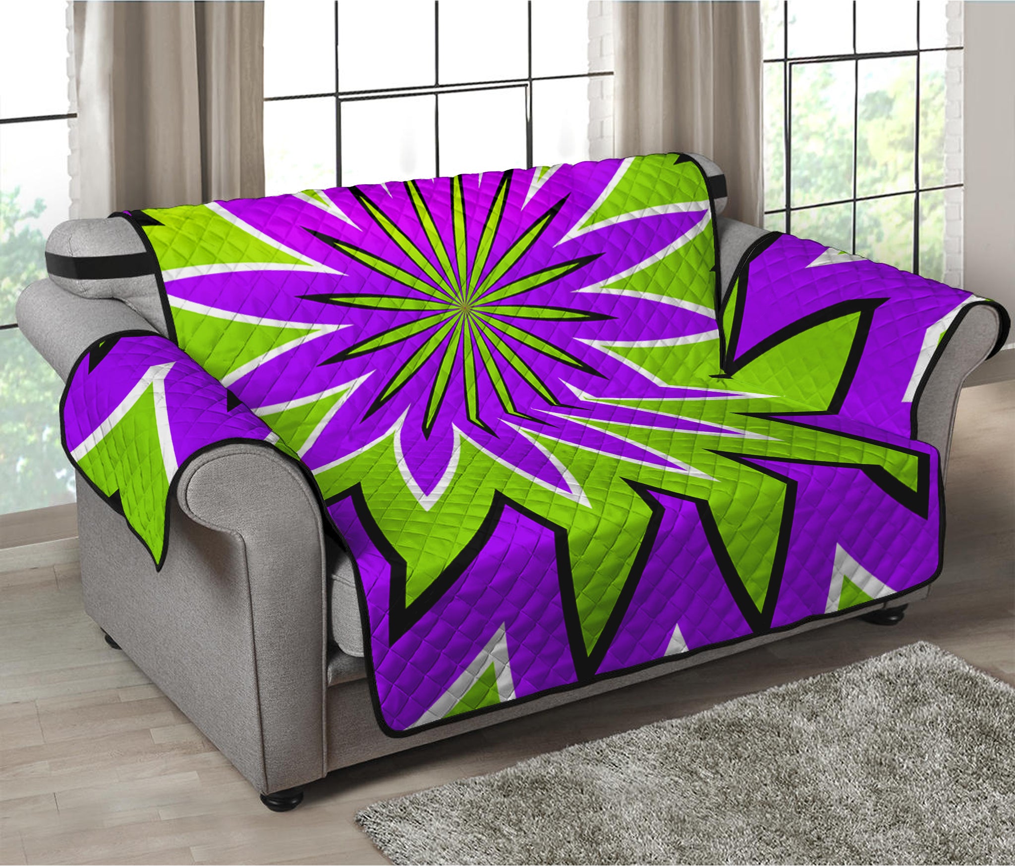 Green Flower Moving Optical Illusion Loveseat Protector