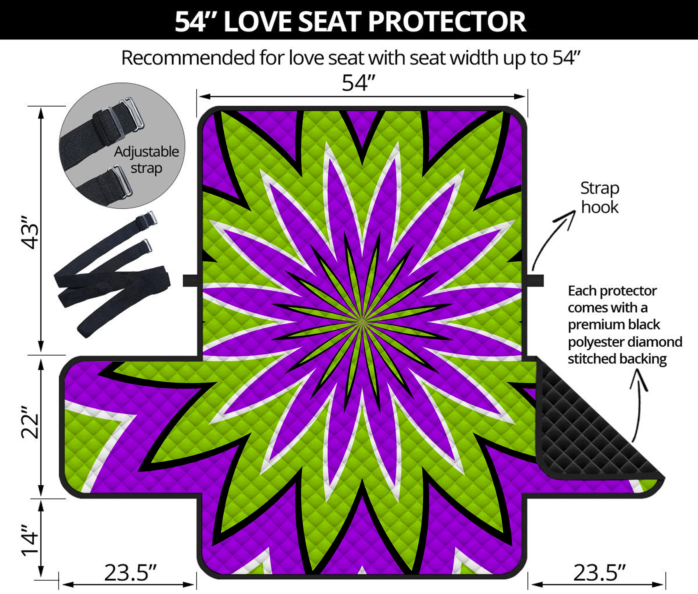 Green Flower Moving Optical Illusion Loveseat Protector