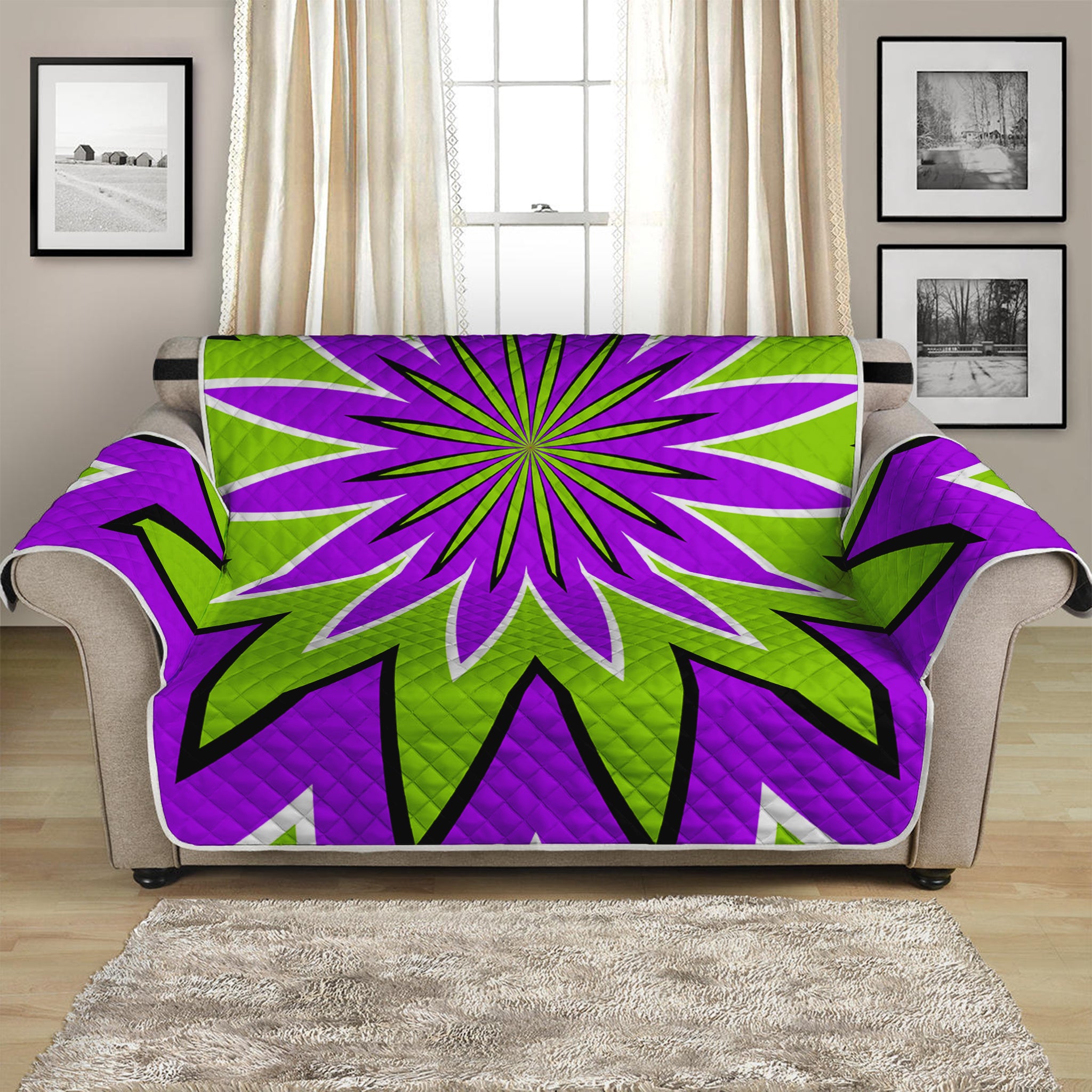 Green Flower Moving Optical Illusion Loveseat Protector