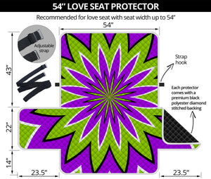 Green Flower Moving Optical Illusion Loveseat Protector