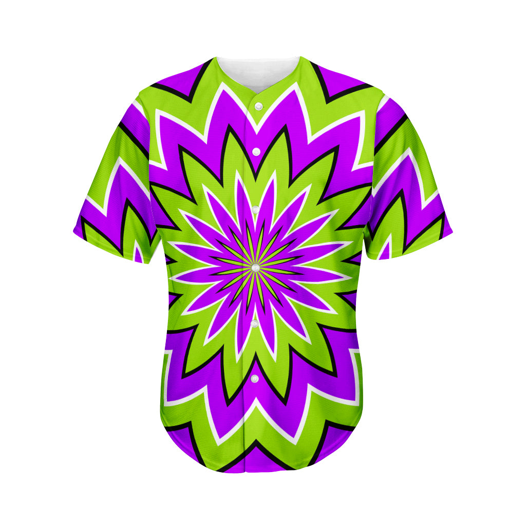 Green Flower Moving Optical Illusion Men's Baseball Jersey