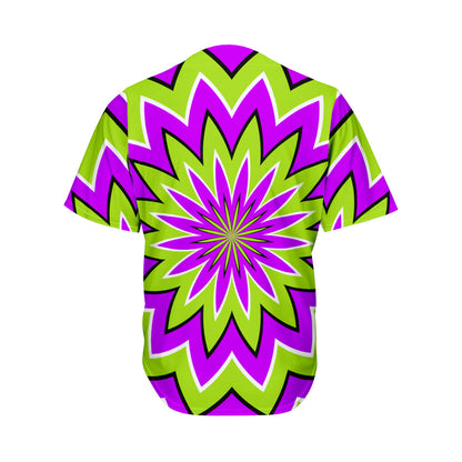 Green Flower Moving Optical Illusion Men's Baseball Jersey