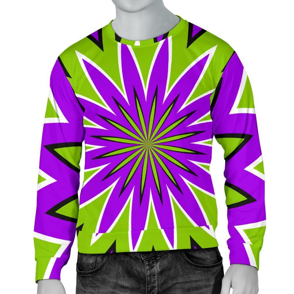 Green Flower Moving Optical Illusion Men's Crewneck Sweatshirt GearFrost