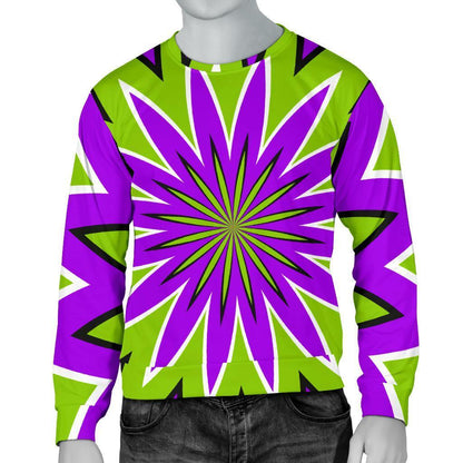 Green Flower Moving Optical Illusion Men's Crewneck Sweatshirt GearFrost