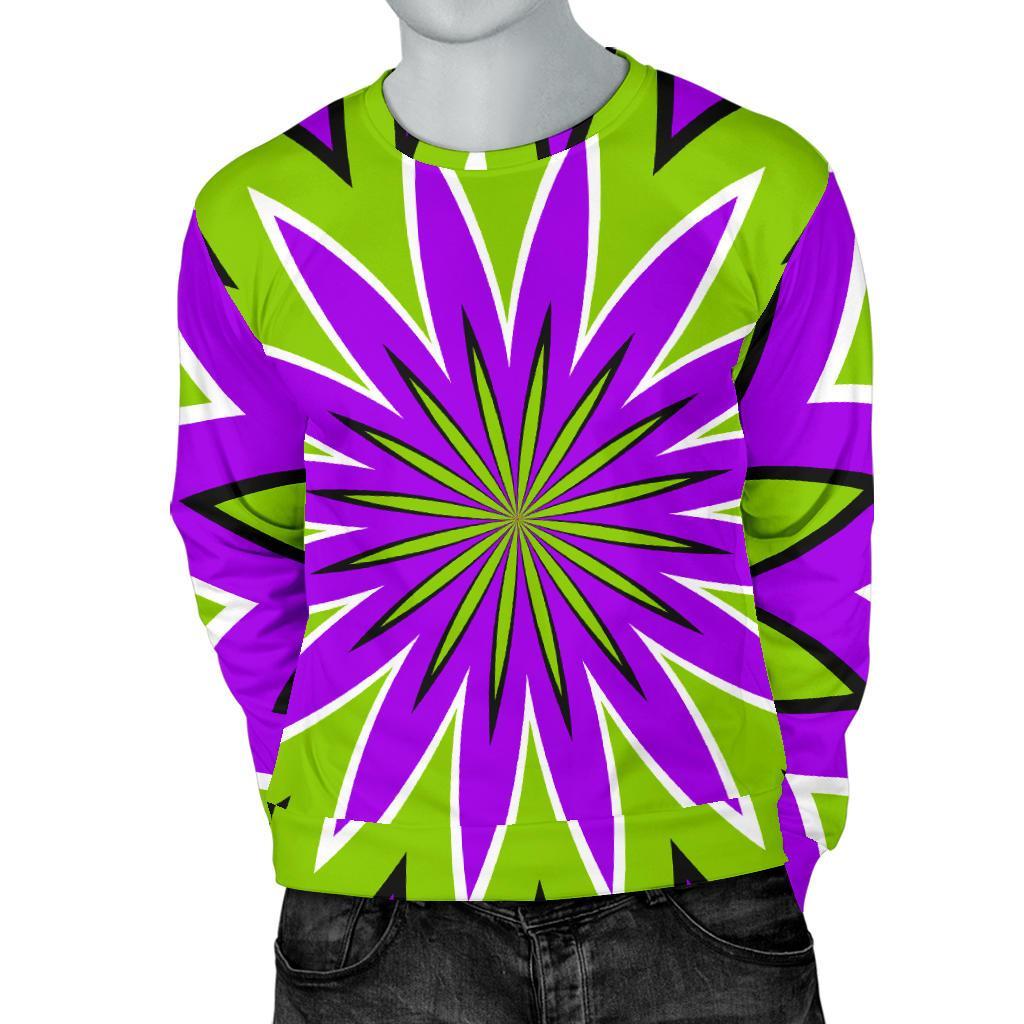 Green Flower Moving Optical Illusion Men's Crewneck Sweatshirt GearFrost