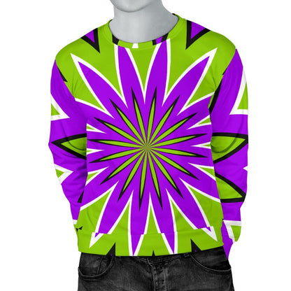 Green Flower Moving Optical Illusion Men's Crewneck Sweatshirt GearFrost