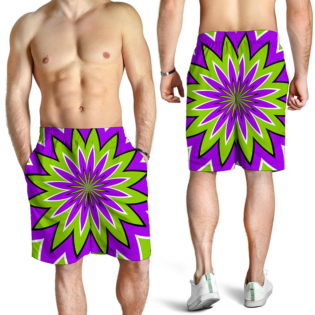 Green Flower Moving Optical Illusion Men's Shorts