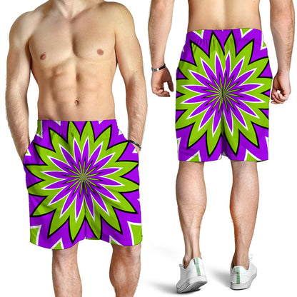 Green Flower Moving Optical Illusion Men's Shorts