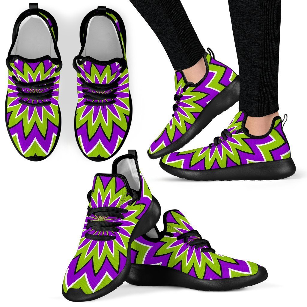 Green Flower Moving Optical Illusion Mesh Knit Shoes GearFrost