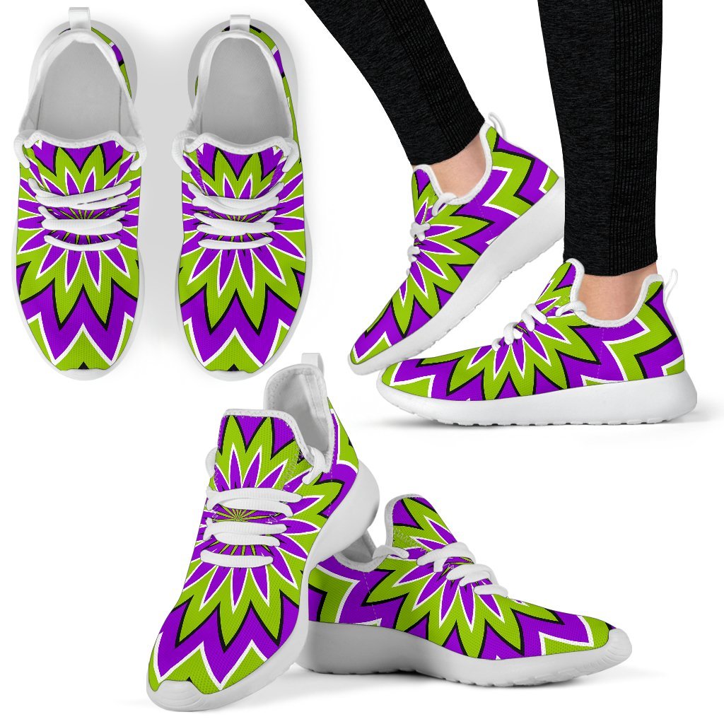 Green Flower Moving Optical Illusion Mesh Knit Shoes GearFrost
