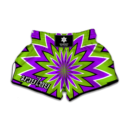 Green Flower Moving Optical Illusion Muay Thai Boxing Shorts