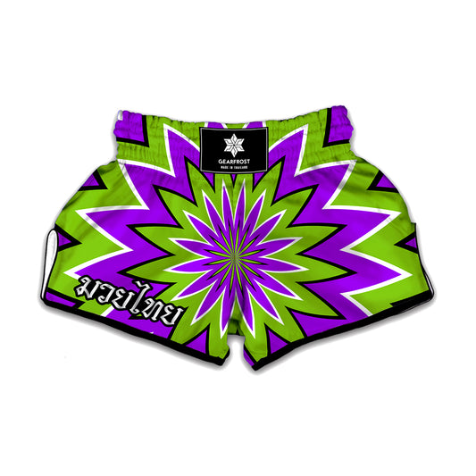 Green Flower Moving Optical Illusion Muay Thai Boxing Shorts