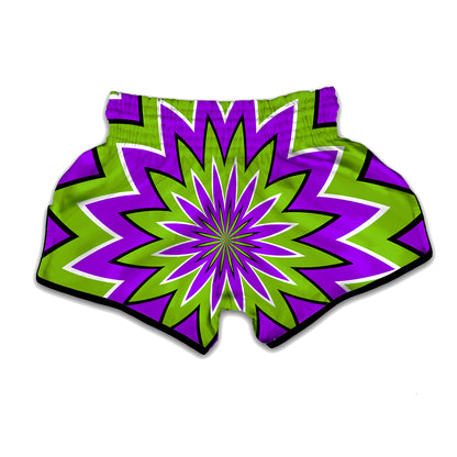 Green Flower Moving Optical Illusion Muay Thai Boxing Shorts