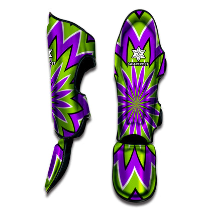 Green Flower Moving Optical Illusion Muay Thai Shin Guard