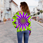Green Flower Moving Optical Illusion Off Shoulder Sweatshirt GearFrost