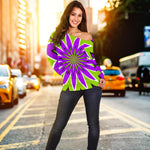 Green Flower Moving Optical Illusion Off Shoulder Sweatshirt GearFrost