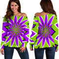 Green Flower Moving Optical Illusion Off The Shoulder Sweatshirt