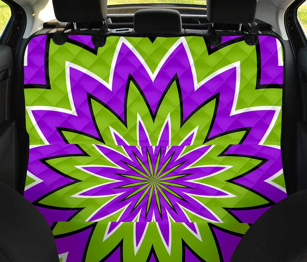Green Flower Moving Optical Illusion Pet Car Back Seat Cover
