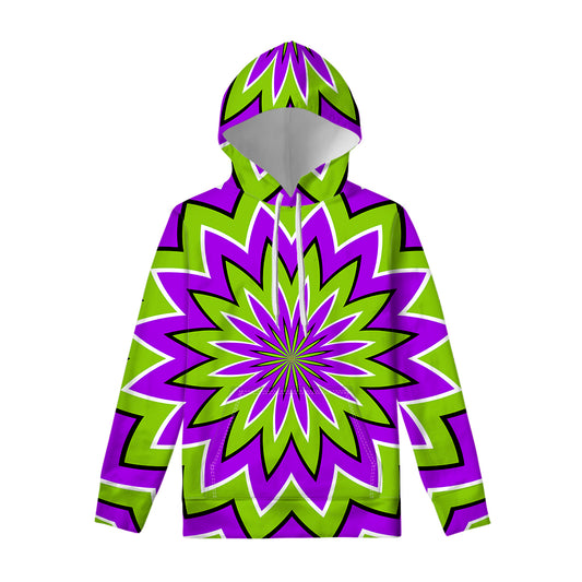 Green Flower Moving Optical Illusion Pullover Hoodie