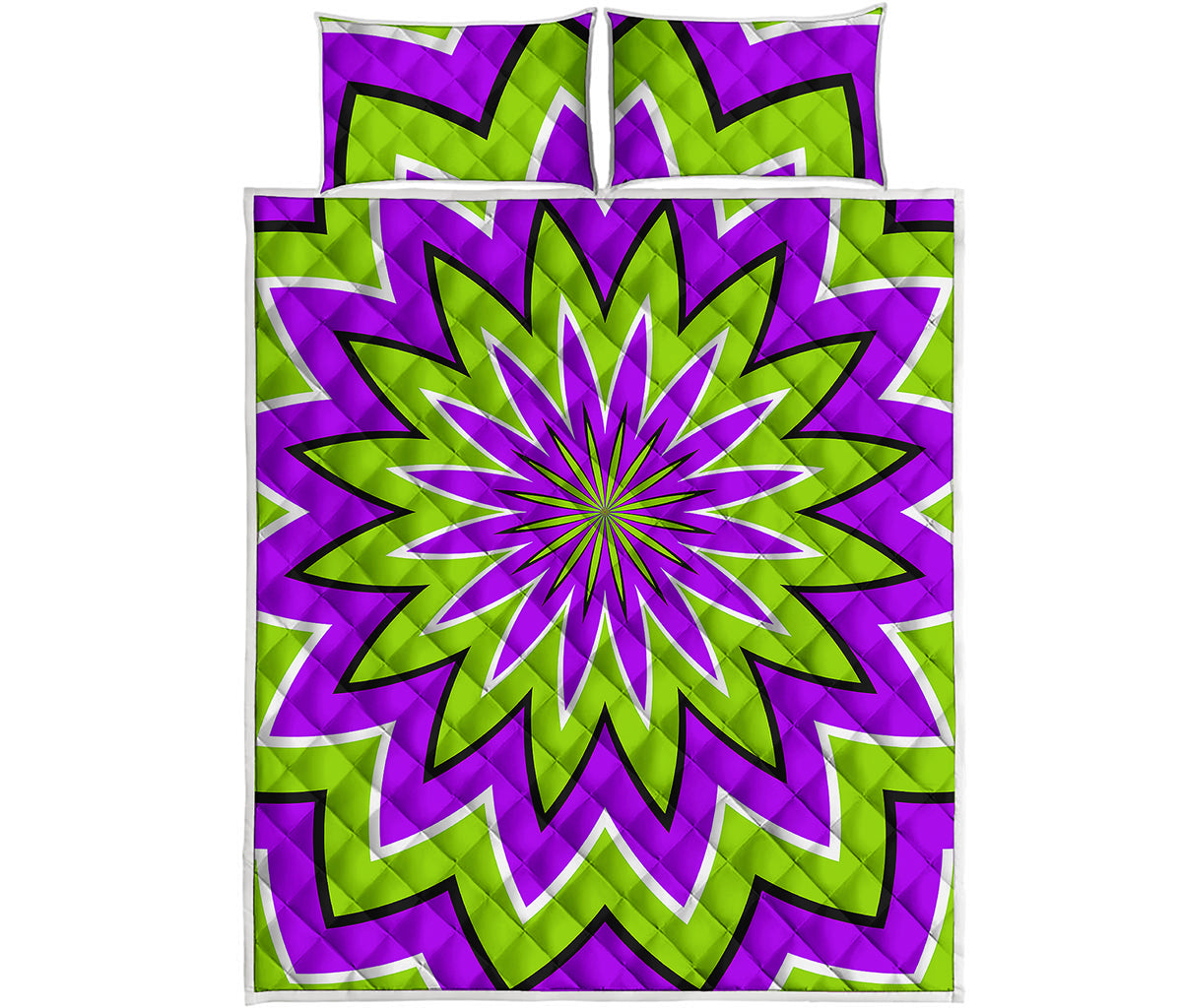 Green Flower Moving Optical Illusion Quilt Bed Set
