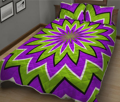 Green Flower Moving Optical Illusion Quilt Bed Set