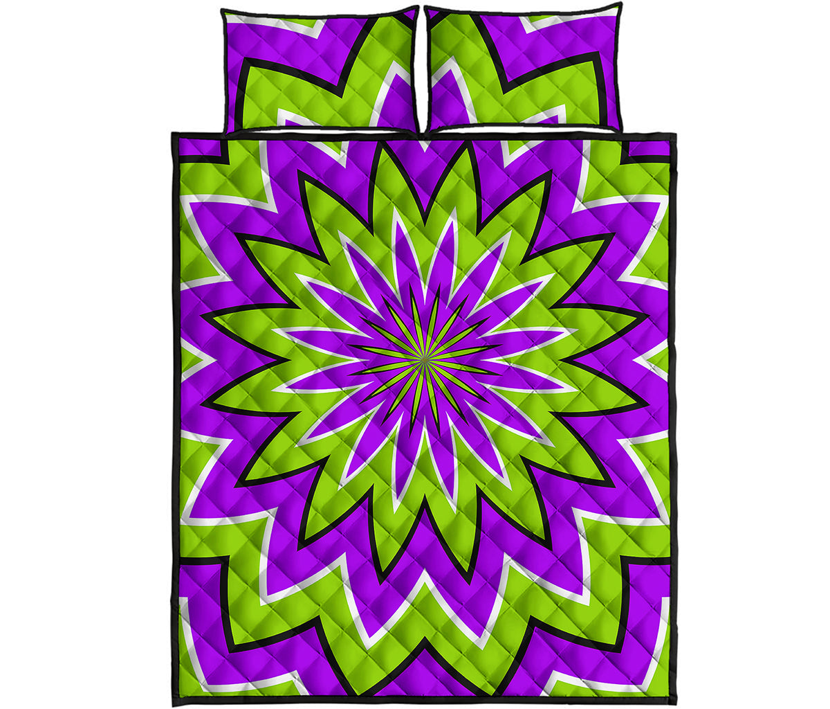 Green Flower Moving Optical Illusion Quilt Bed Set