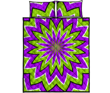 Green Flower Moving Optical Illusion Quilt Bed Set