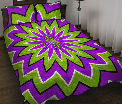 Green Flower Moving Optical Illusion Quilt Bed Set