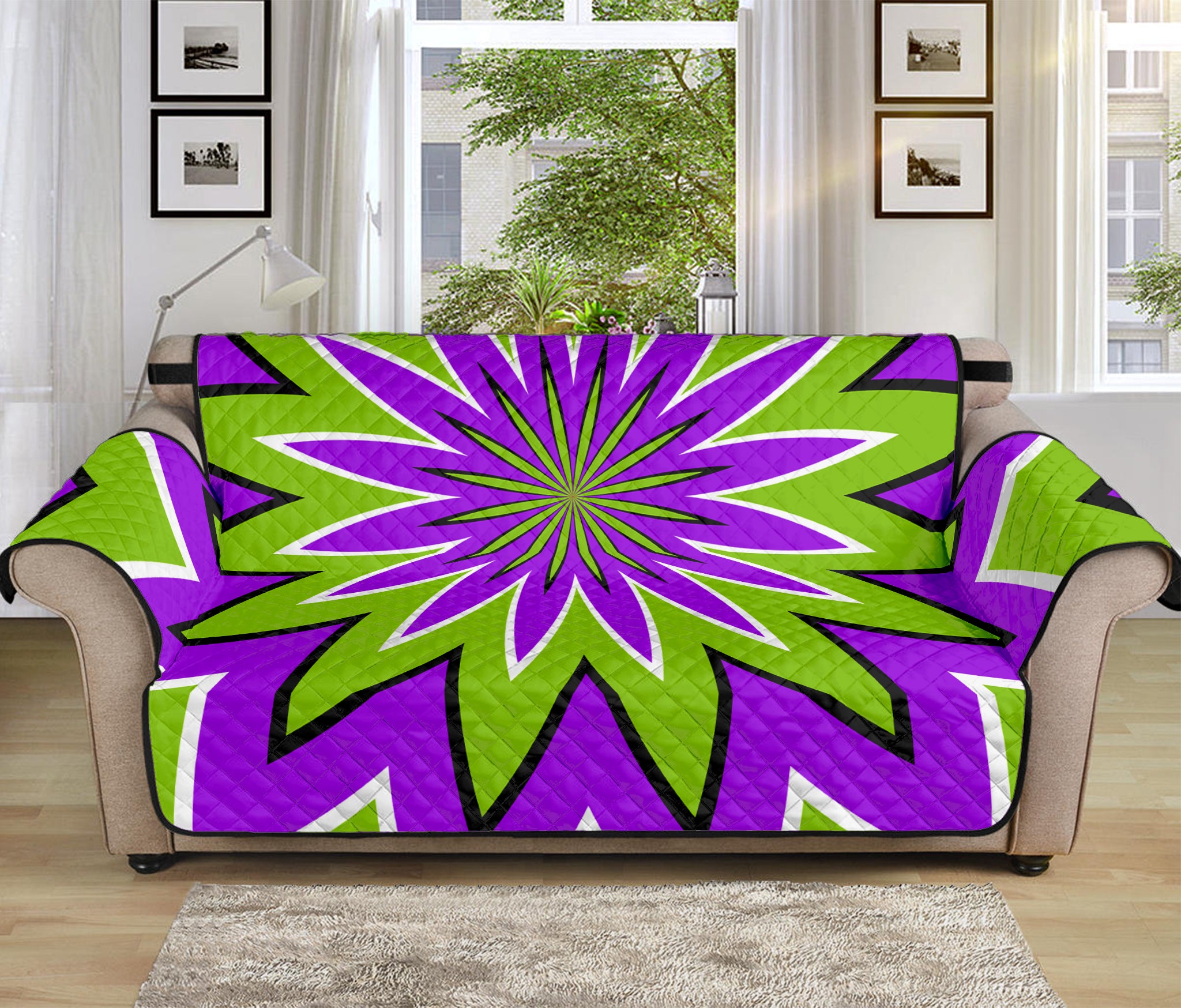 Green Flower Moving Optical Illusion Sofa Protector