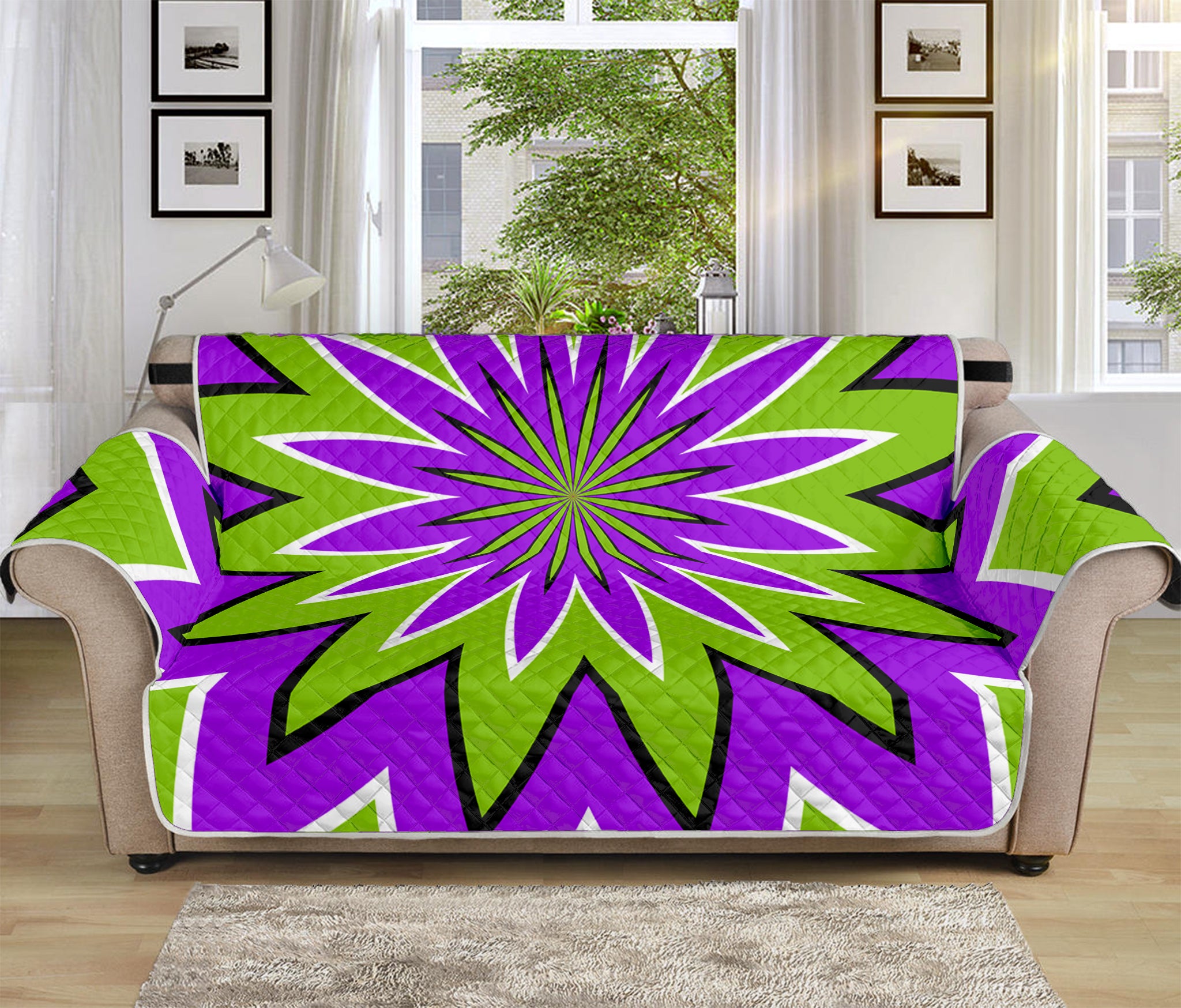 Green Flower Moving Optical Illusion Sofa Protector