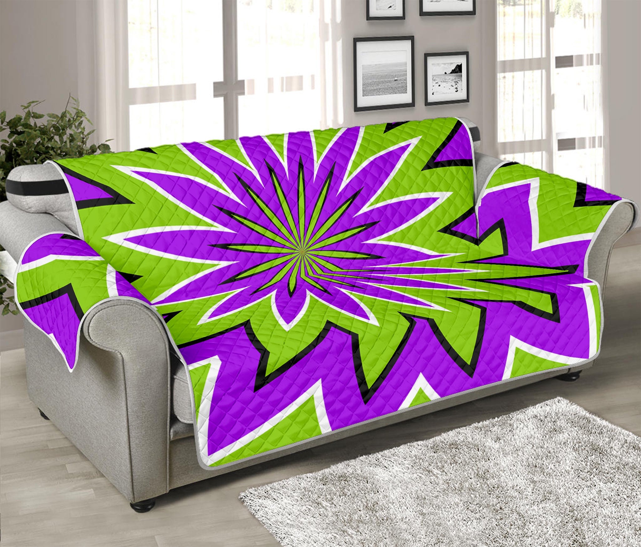 Green Flower Moving Optical Illusion Sofa Protector