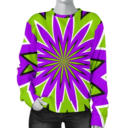 Green Flower Moving Optical Illusion Women's Crewneck Sweatshirt GearFrost