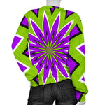 Green Flower Moving Optical Illusion Women's Crewneck Sweatshirt GearFrost