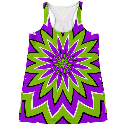 Green Flower Moving Optical Illusion Women's Racerback Tank Top
