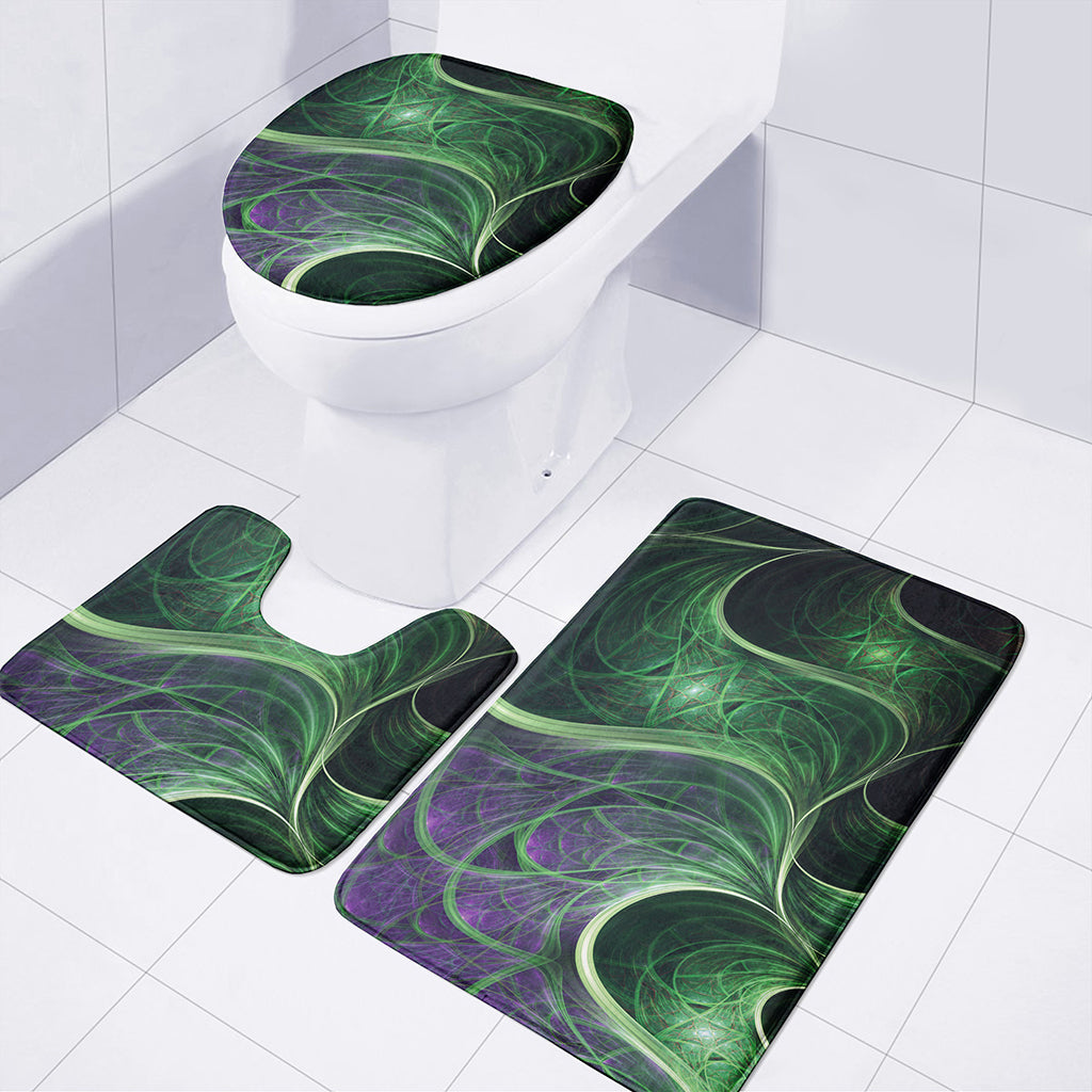 Green Fractal Print 3 Piece Bath Mat Set