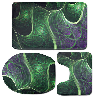 Green Fractal Print 3 Piece Bath Mat Set