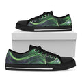 Green Fractal Print Black Low Top Sneakers
