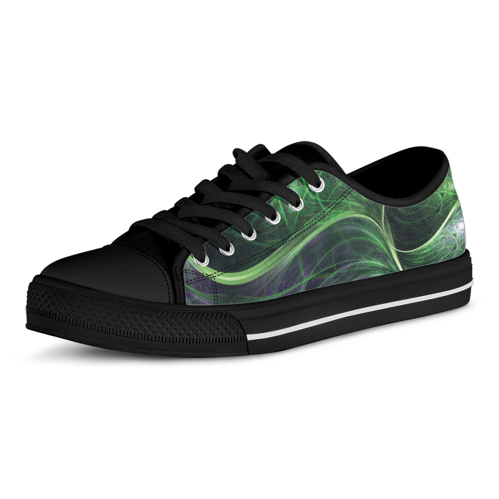 Green Fractal Print Black Low Top Shoes