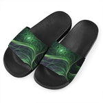 Green Fractal Print Black Slide Sandals