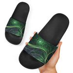 Green Fractal Print Black Slide Sandals