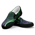 Green Fractal Print Black Slip On Sneakers