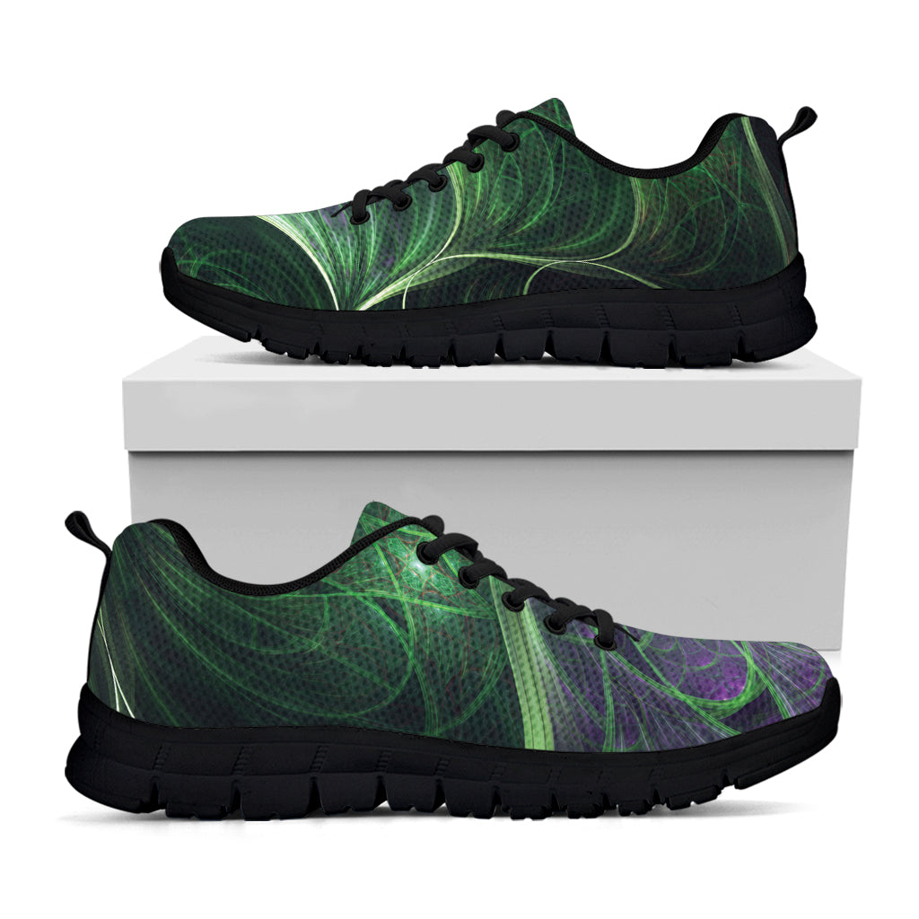 Green Fractal Print Black Sneakers
