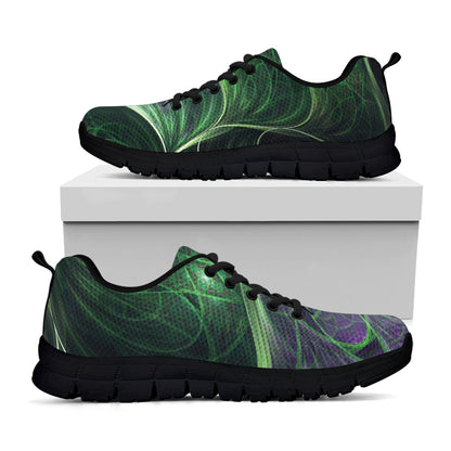 Green Fractal Print Black Sneakers