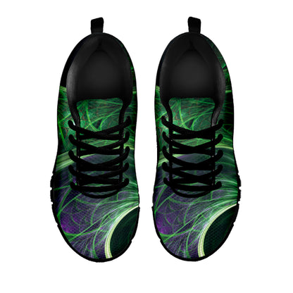 Green Fractal Print Black Sneakers