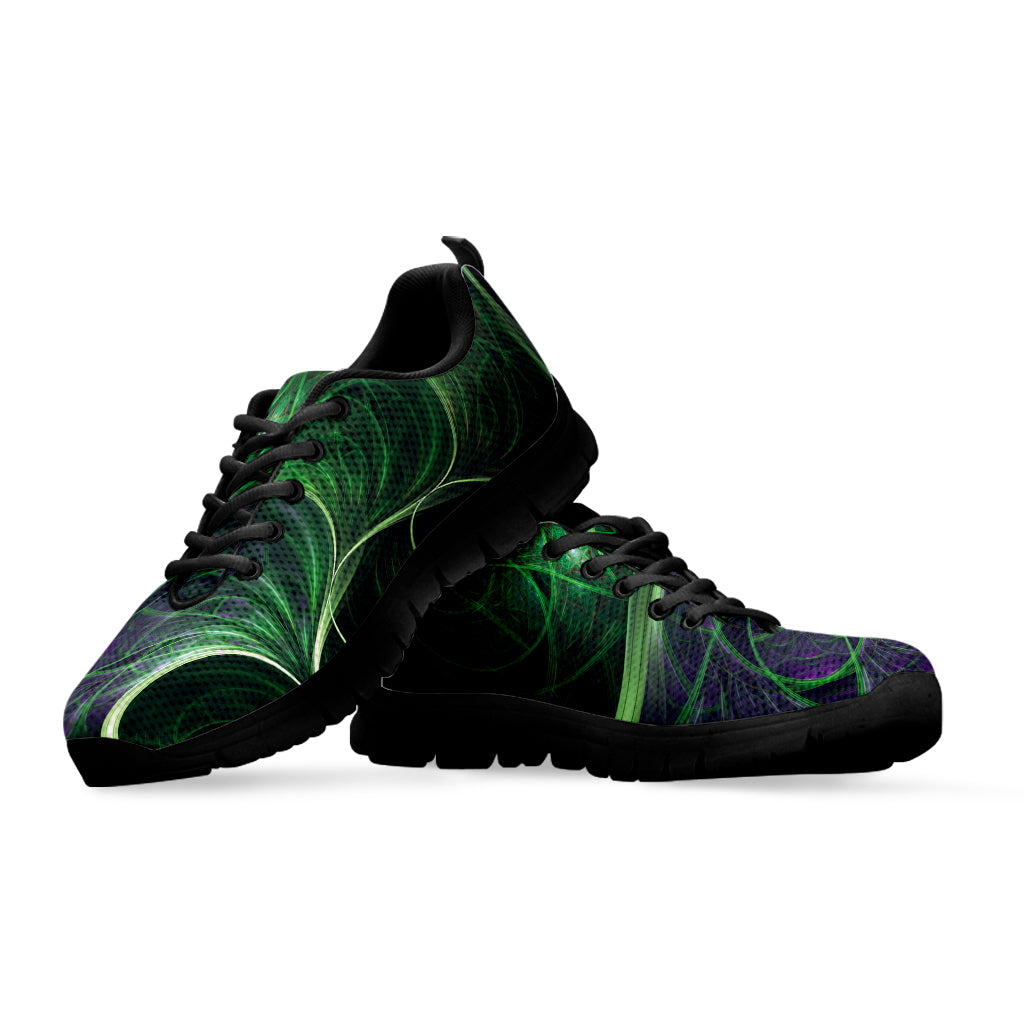 Green Fractal Print Black Sneakers