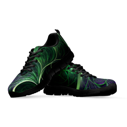 Green Fractal Print Black Sneakers