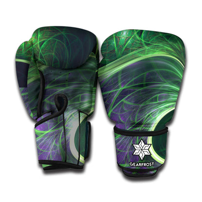 Green Fractal Print Boxing Gloves