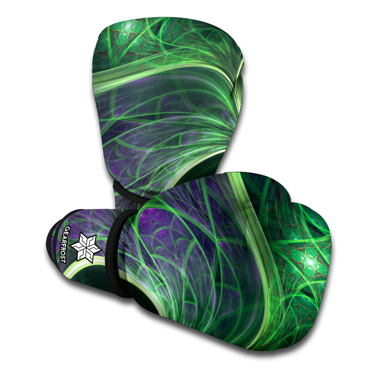 Green Fractal Print Boxing Gloves