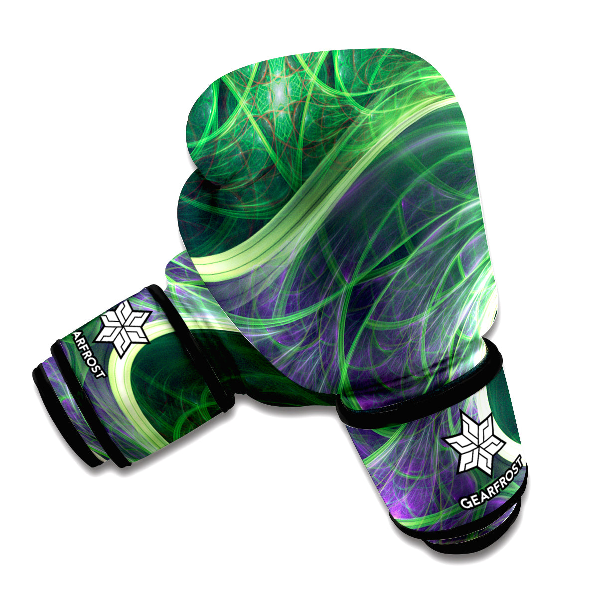 Green Fractal Print Boxing Gloves