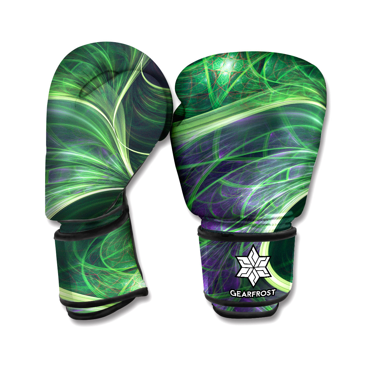 Green Fractal Print Boxing Gloves